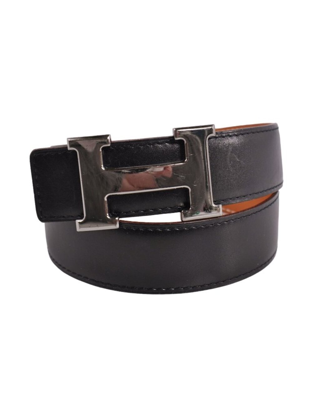 Hermes Vintage Belt Leather Reversible H Logo Constance Black